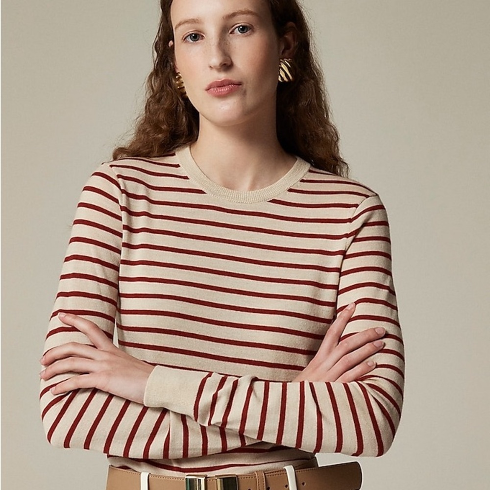 🆕 J.Crew Carolyn fitted crewneck sweater in striped merino wool nwt